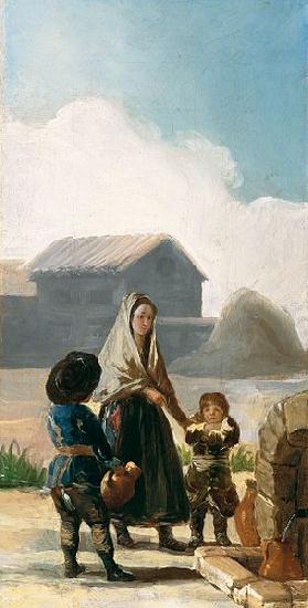 Francisco de Goya woman and two children by a fountain oil painting image